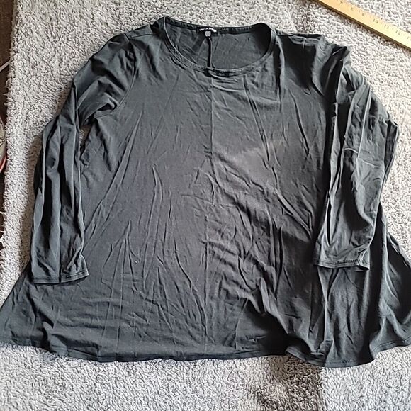 Eileen Fisher Tunic Top Sz XL Long Sleeve Tencel Crew Scoop Neck Forest Green - Picture 1 of 8